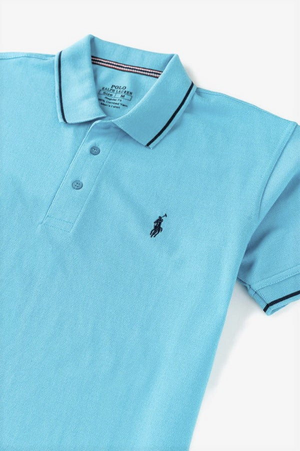 RL Premium Cotton Tipping Polo Shirt – Sky Blue