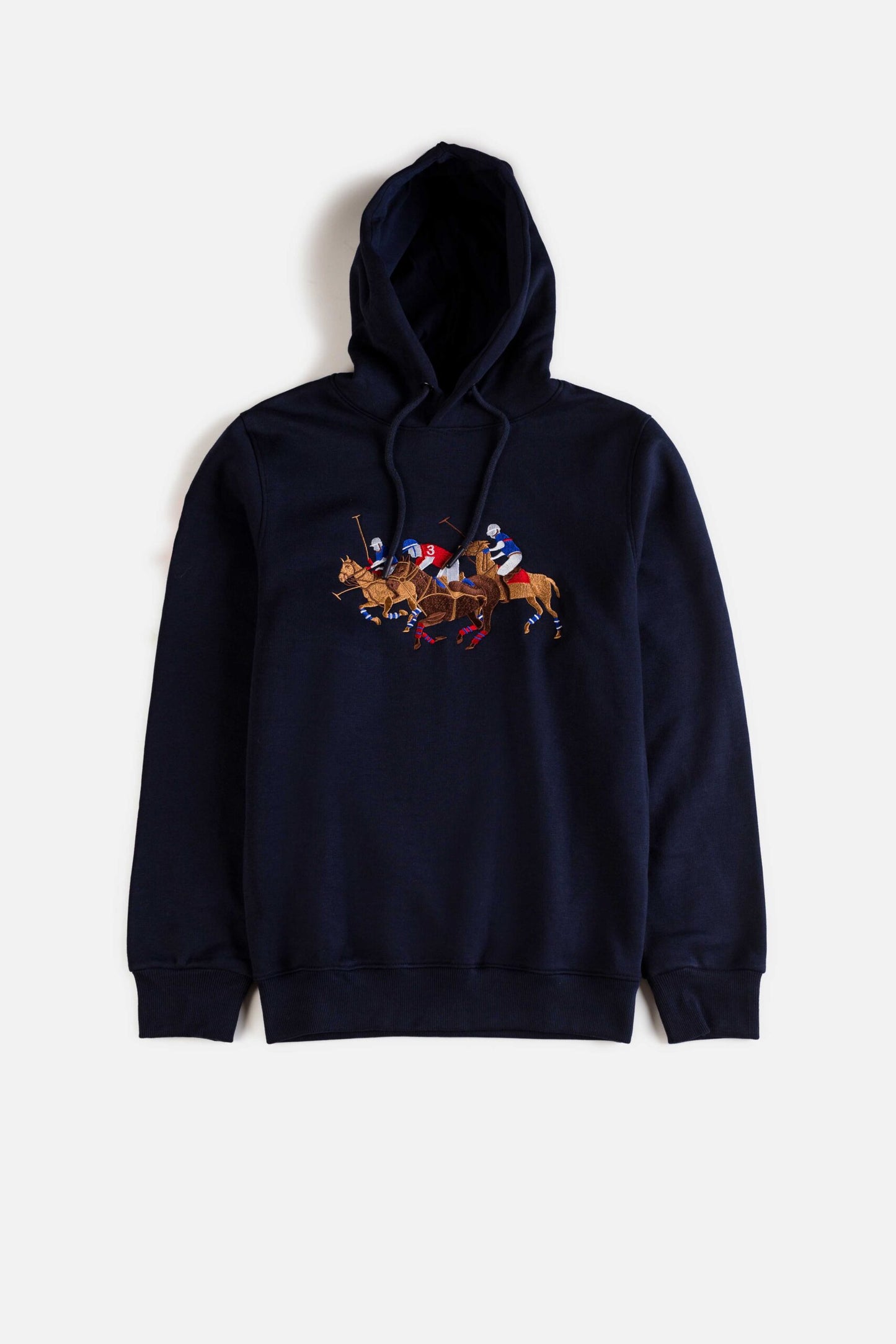 RL Premium Imported Fleece Triple Pony Hoodie – Navy Blue
