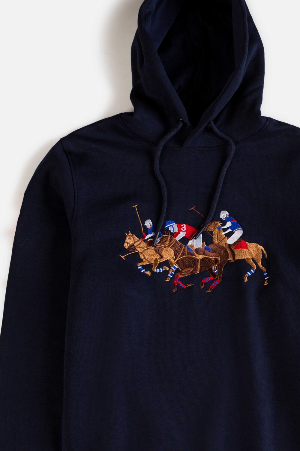 RL Premium Imported Fleece Triple Pony Hoodie – Navy Blue
