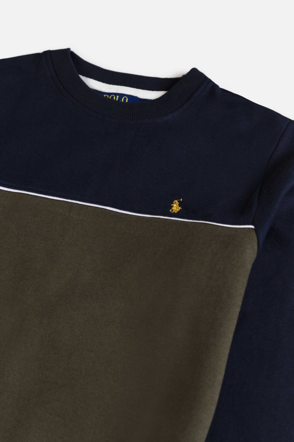RL Premium Cotton Fleece Sweatshirt – Paneled Navy Blue With Green