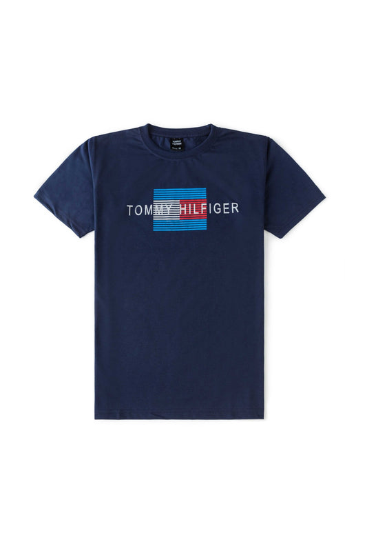 Tommy Print Cotton T Shirt – Navy Blue